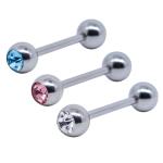 Crystal Gems Horizontal Tongue Piercing Jewelry 14 Gauge 1.6mm
