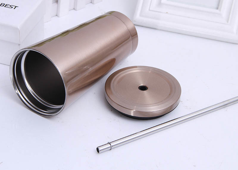 500ml 304 Stainless Steel Straw Cup , Creative Office Portable Straw Cups