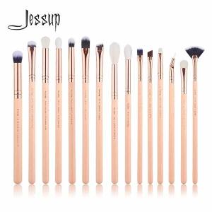 China Jessup Wood Handle Essential Eye Makeup Brushes Glossy Aluminum Ferrule factory