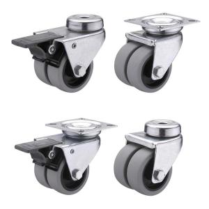 China 50MM Bolt Hole Swivel Head 132LBS TPR Rubber Casters Twin Wheel Industrial Castor Wheels factory