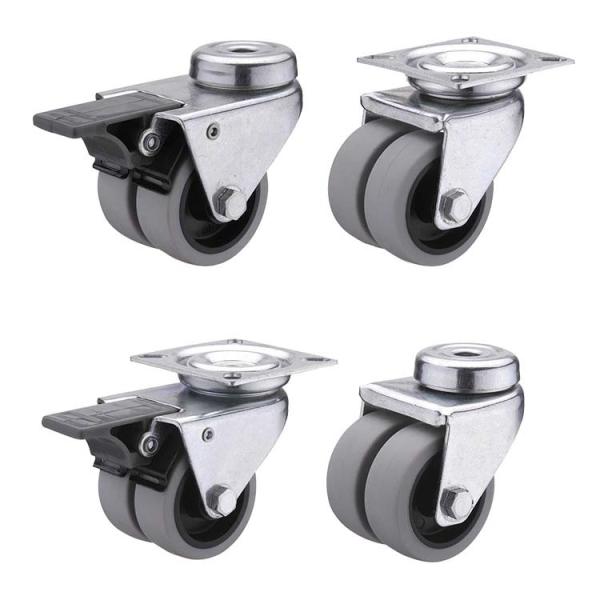50MM Bolt Hole Swivel Head 132LBS TPR Rubber Casters Twin Wheel Industrial