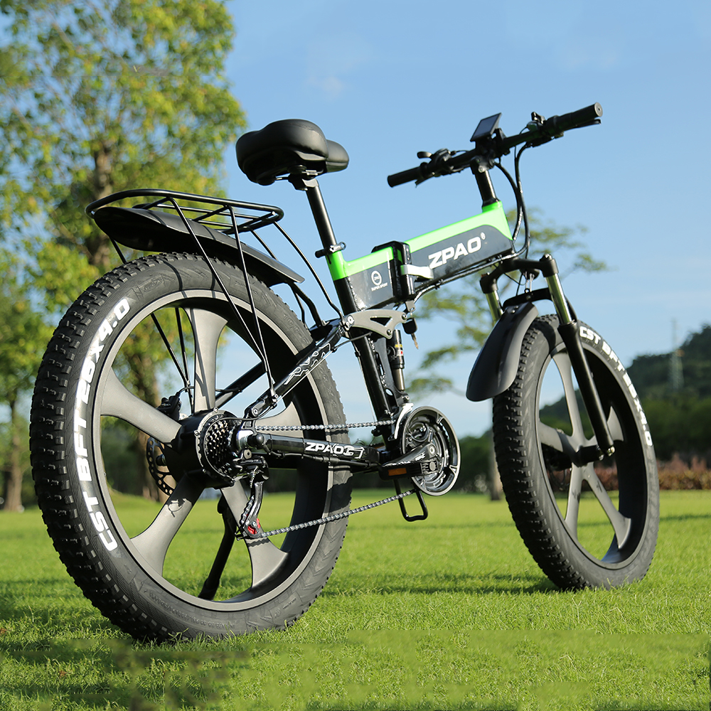 Folding Full Suspension Fat Tire Electric Bike 1000W 48V 26"*4.0 Snow Tire Disc Brake