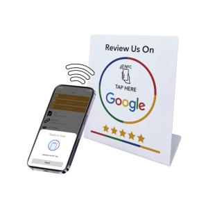 China Custom NFC Stand Social Media Review NFC PVC Google Review Card Menu Display Stand factory