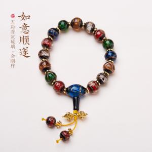 China Hot Sale Multicolor 10 MM Pink Crack Shape Glass Beaded Bracelet Beautiful Bright Colour Bead Bracelets factory
