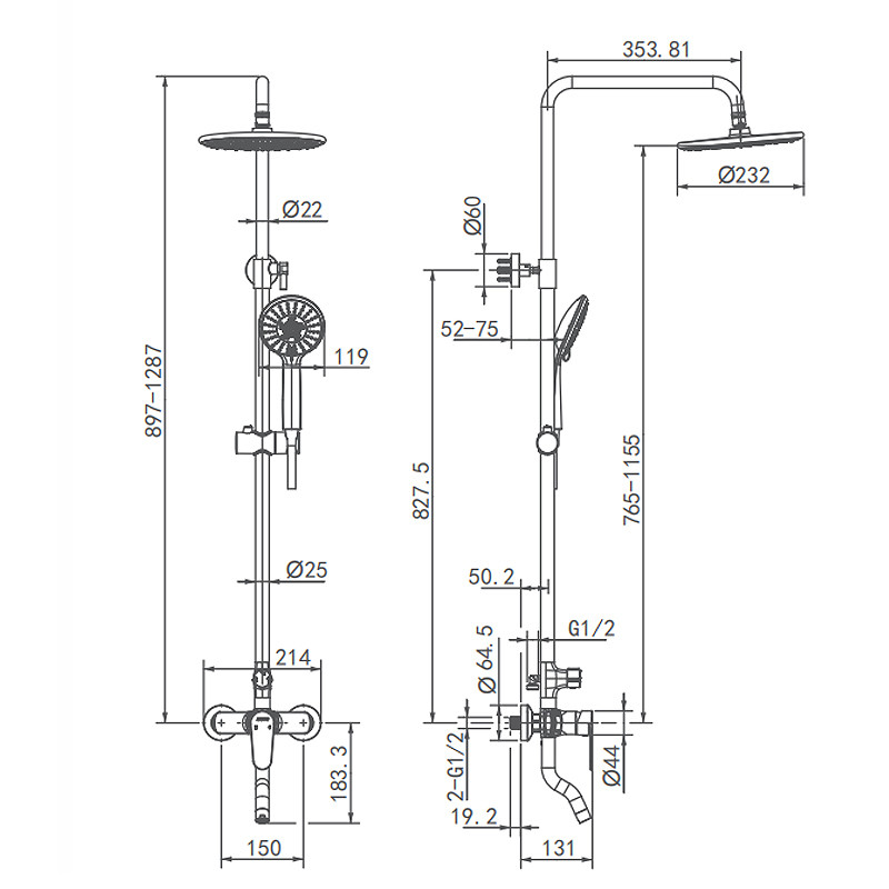 AG3306 Lifting Rain Shower Set System Chrome For Bathroom