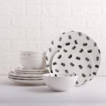 Nordic Handmade Vintage Ceramic Plate Set Black Speckled Pattern Sustainable
