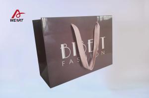 China Lavender Color Custom Printed Reusable Shopping Bags With Logo Embossed Pink Handle factory