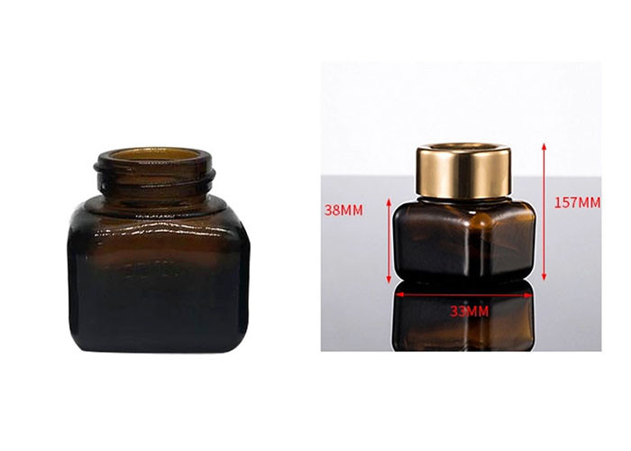 Frosted Glass Cosmetic Jars Aluminum Lid High - End Square Amber Glass