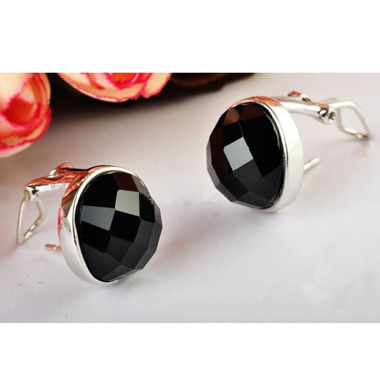 Sterling Silver Oval Black Cubic Zirconia Stud Earrings(E12284BLACK)