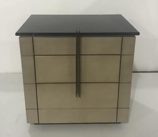 Stone top 3-drawer brushed grey finsh wooden night stand for hotel bedroom