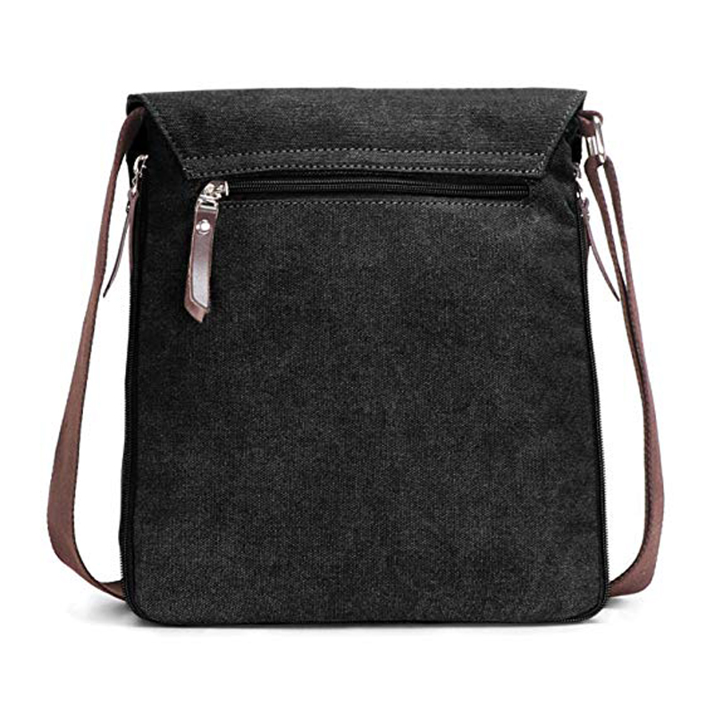 Black Shoulder Tote Bag Zippered , Long Strap Canvas Bag Strip Design Reusable