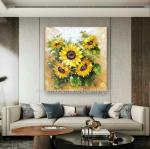 Floral Sunflower Palette Knife Painting For Living Room Interior Decoration