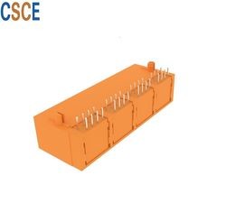 China 5921 Series Flat Pin RJ45 Modular Jack 4 Ports Tab Up 8 Pin 8 Contacts With Registration Mast on sale