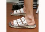 Black / White Mens Leather Slippers Cowhide Leather Shoes Mens Designer Flip