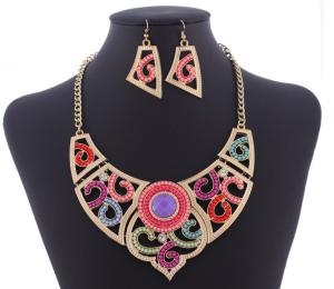 China Vintage jewelry alloy hollow beads necklace with diamond earrings clavicle / Necklaces factory