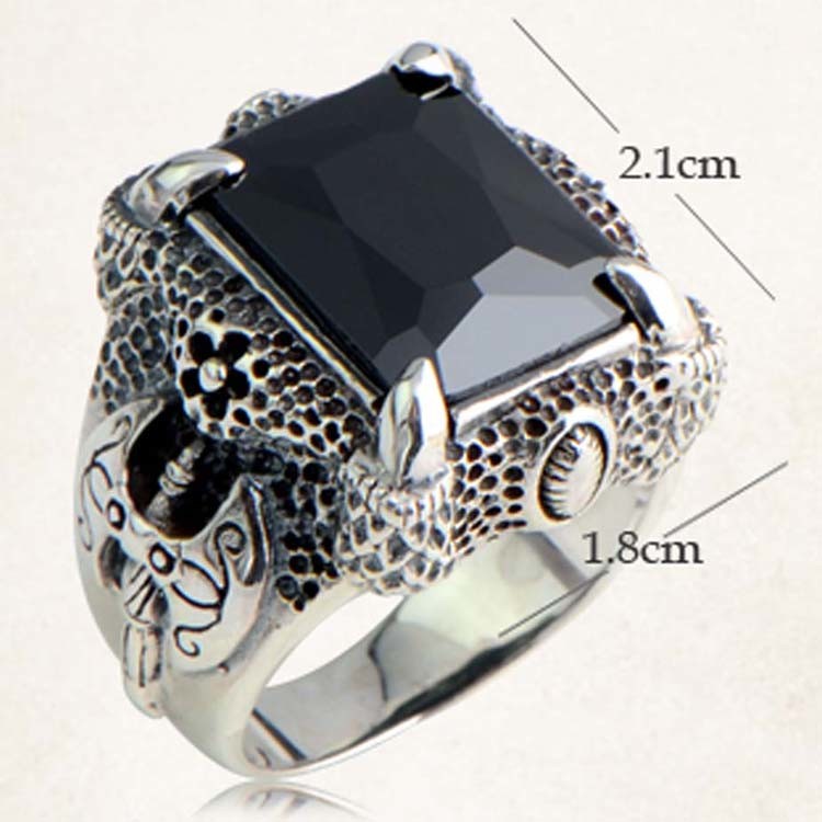 Mens Thailand Retro Dragon Sterling Silver Ring with Created Garnet(023605WRED)
