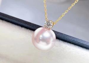 China 2ct Single Freshwater Pearl Necklace , 0.03ct Diamond Accent Necklace factory