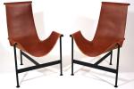 Mid Century Leather Sling Lounge Chair / Modern Contemporary Lounge Chair