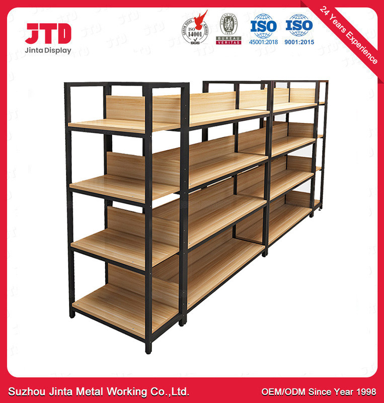 Metal Shop Supermarket Goods Shelf Rack Wooden Metal Gondola Shelving