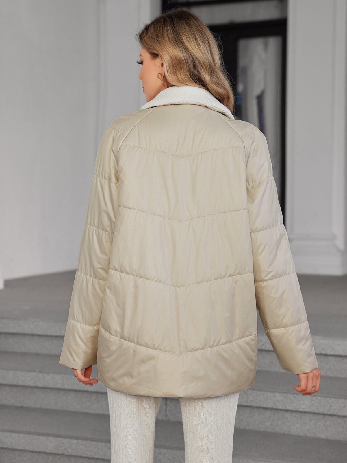 Spring/Autumn Padded Coat For Mid-Aged Women Short Length Double Pockets Imitation Fur European Winter