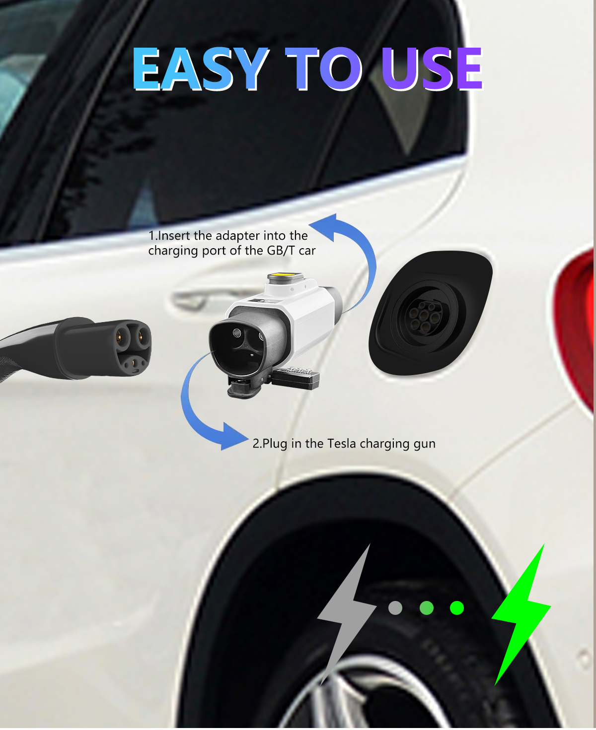 Portable 7KW 32A Tesla to GBT EV Charger Converter PC Copper Black Condition Tesla Charging Adapter for GBT Car