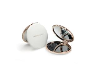 China Rose Gold Metal Compact Mirror Foldable Engraved Pocket Mirror 1cm Thick factory