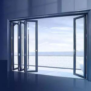 China Aluminium Bi Folding Doors Aluminium Bifold Patio Doors Folding Bathroom Door Frameless Folding Glass Doors factory