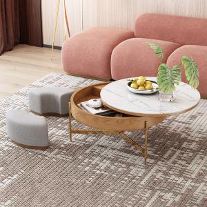 China Minimalist Round Marble Coffee Table With Storage Revolving Marble Storage Coffee Table factory