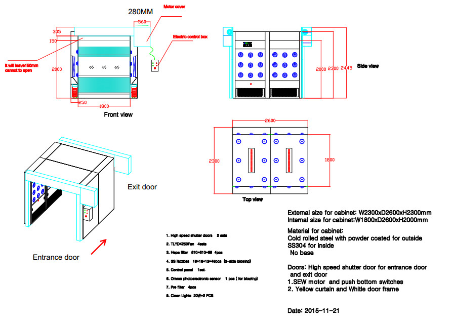 High Speed PLC Control Air Jet Shower Tunnel 4000W Blow Power For Robot Line