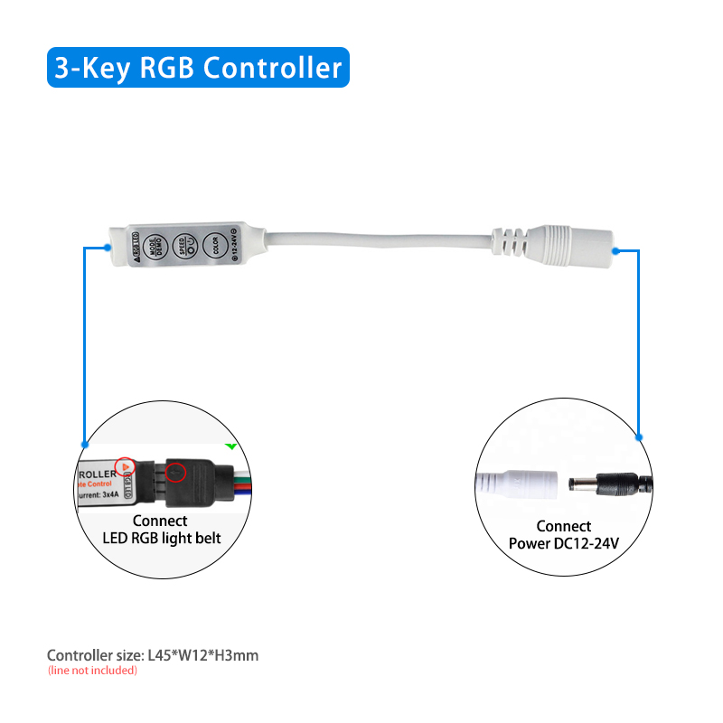 288W 3 Key LED Controller , RGB LED Controller 12V For 5050 RGB Strip Light