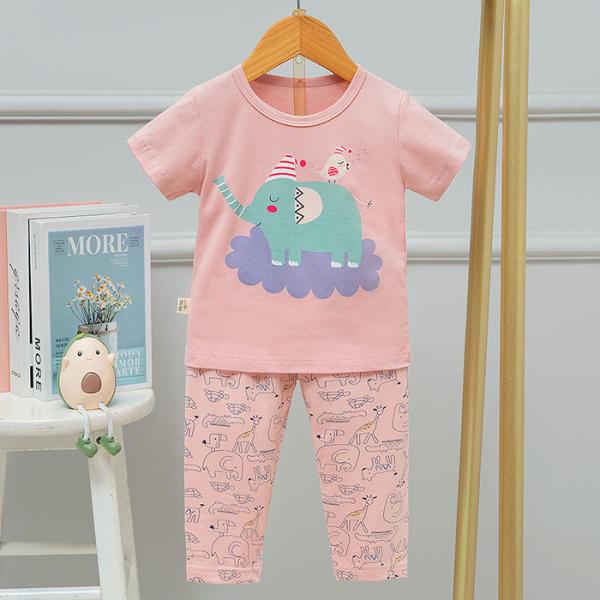 5% Spandex Short Sleeve Long Pants Children'S Pajamas Sets Cartoon Pj Set 100cm