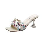 7018-6 European And American Sexy Square Toe Open Toe High Heels Bow Knot Thin