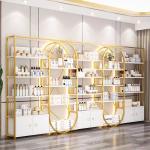 Versatile Cosmetic Luxury Display Cabinets MultiLayer Marble Shelving Golden