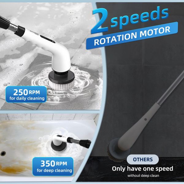 9 Replaceable Brush Heads Electric Spin Scrubber with Adjustable Detachable Handle