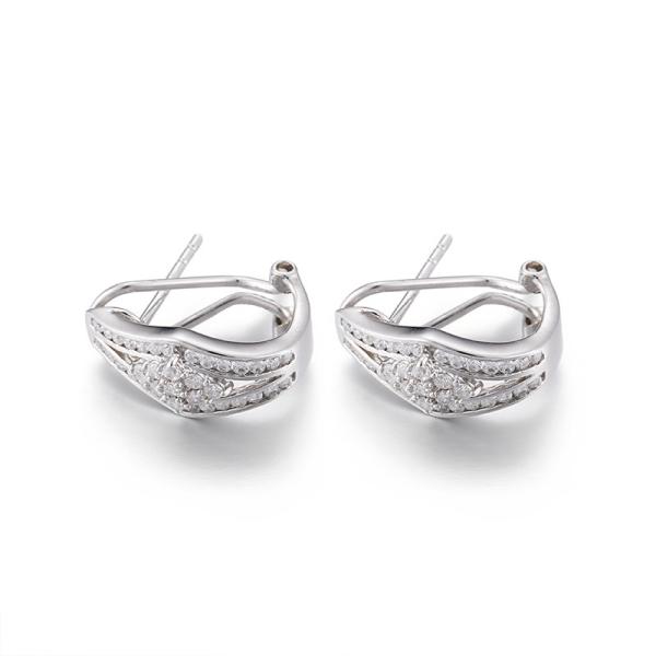 3.13g Sterling Silver Oval Hoop Earrings Rhombus Cubic Zirconia Square Stud
