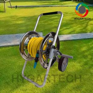 China Durable Metal Hose Cart With 1/2''x50M PVC Hose And Spray Nozzle factory