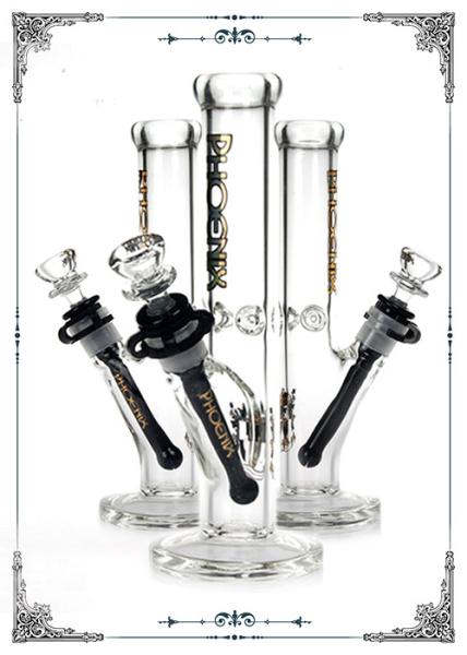 10" Height Straight Tube Glass Bongs Percolator Water Pipe With Golden Logo