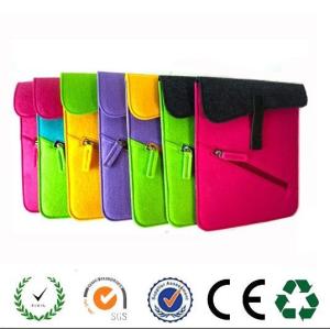 China Custom purple green yellow felt laptop bag with front zipper pockets factory