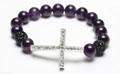 Cross Bracelet, Crystal Pave Argil Beads, Amethyst Rounds