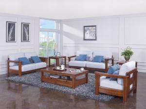 China High end quality 1+2+3 Solid wood Leisure sofa set by Fabric and density sponge upholstered seat cushion factory