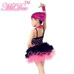 Black Polka Dots Hot Pink Sequin Glitter Dress Dance Costumes For Kids