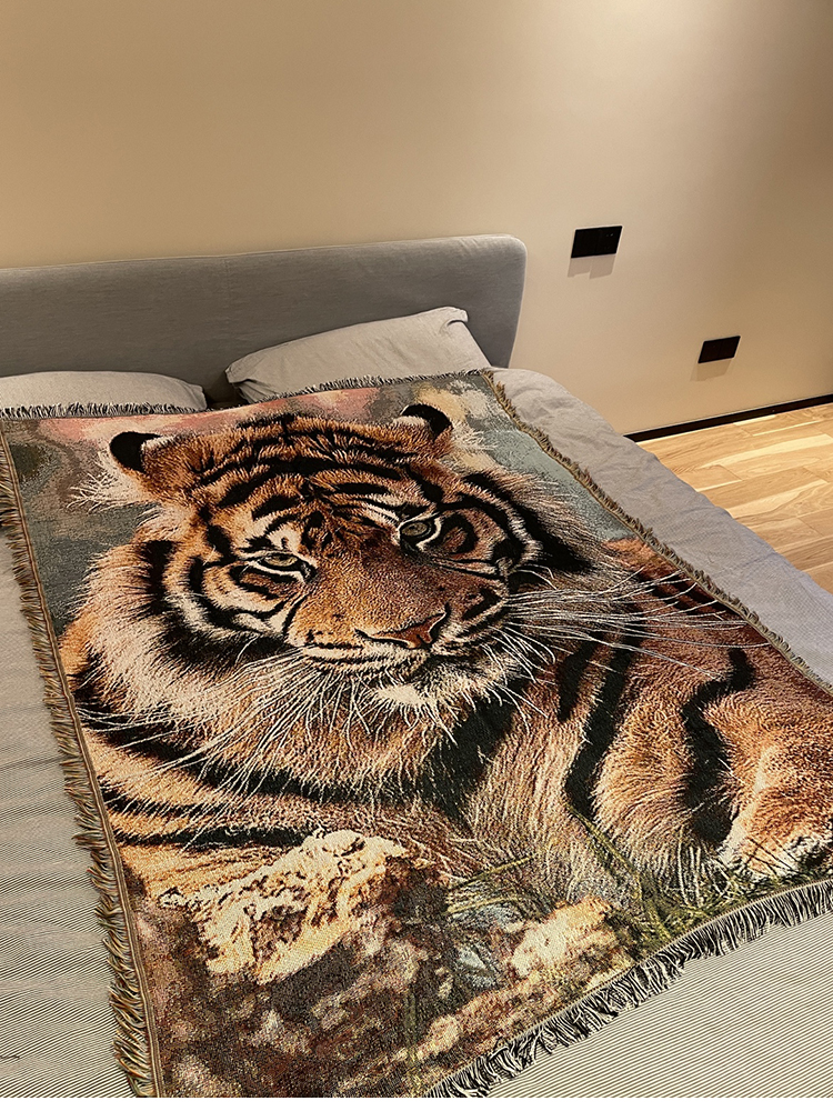 Y-Z Tiger Tapestry Cozy Sofa Cover Afghan Blankets Bohemian Cotton Picnic Rug Blanket