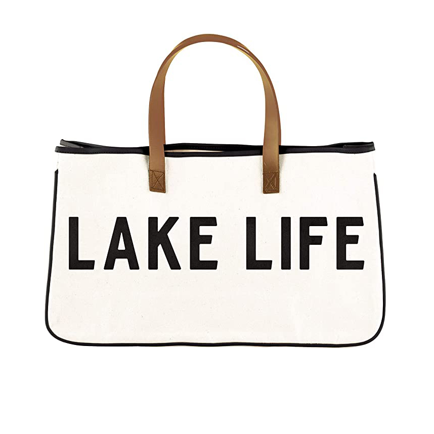 Custom Printed Large Canvas Travel Weekend Getaway Summer Beach Tote Bag with Leather Handles