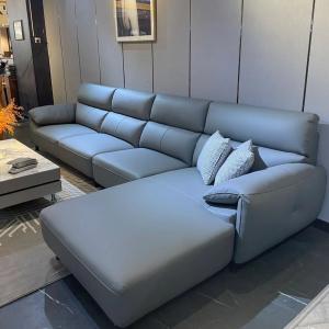 China Bend Sponge Custom Sofa Bed Blue Leather 3.25m For Hotel Home factory