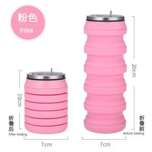 Folding Silica Gel Water Bottle 480ml Collapsible Silicone Coffee Mug