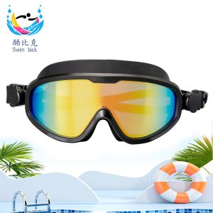 Swimming goggles with large prescription lenses for swimming, with anti-fog and