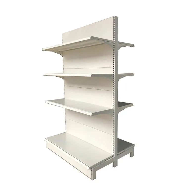 Factory Customized Color Size Logo white supermarket rack double sided grocery store shelves
