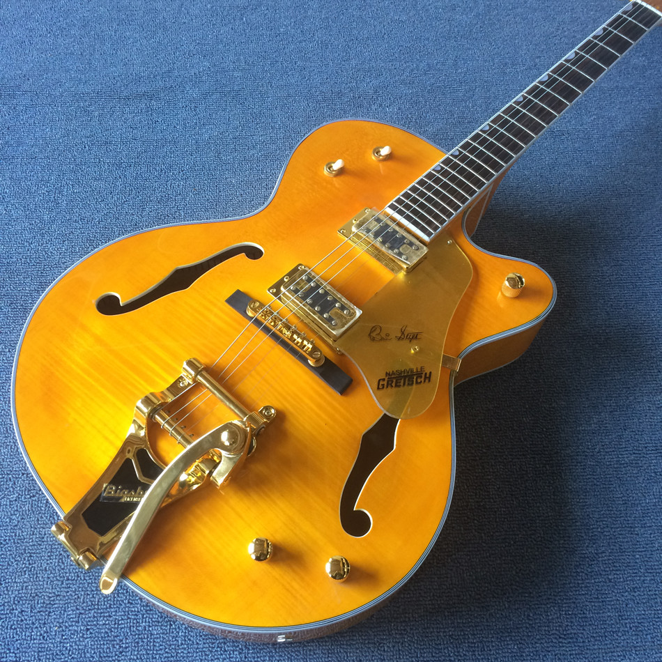 New style high-quality hollow body jazz electric guitar, Double F holes,Tremolo system ,Flame Maple top
