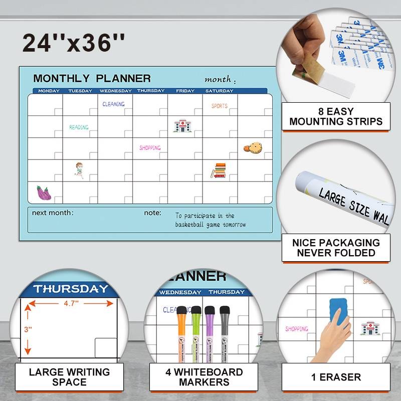 Erasable Print Dry Erase Poster Monthly Dry Erase Calendar Poster Self Adhesive