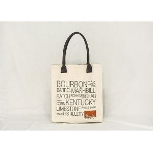 16oz 100% Cotton Canvas Recyclable Tote Bag With Leather Handle Letter Print